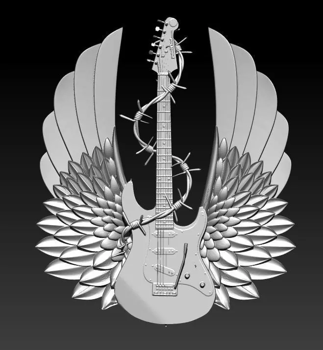 Detailed Rock and Roll Electric Guitar with pair wings 3D print model_0