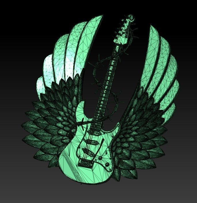 Detailed Rock and Roll Electric Guitar with pair wings 3D print model_3