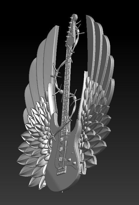 Detailed Rock and Roll Electric Guitar with pair wings 3D print model_1