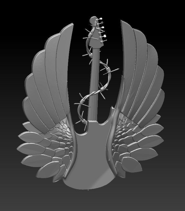 Detailed Rock and Roll Electric Guitar with pair wings 3D print model_2