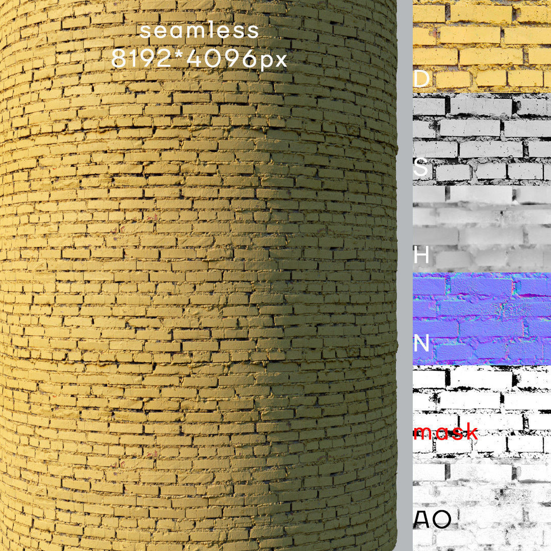 Painted brick wall 01 Low-poly 3D model_7