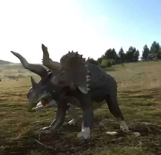 triceratops toy dinosaur in field