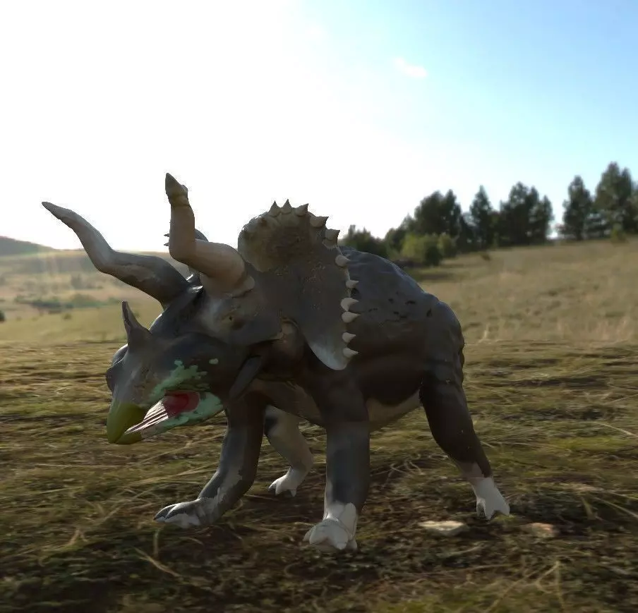 triceratops toy dinosaur in field Low-poly 3D model_0