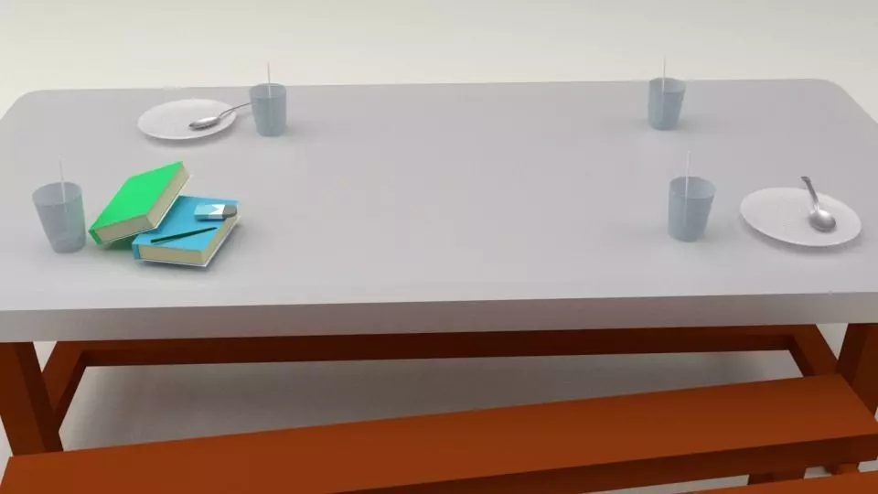 kantin table with two benches Low-poly 3D model