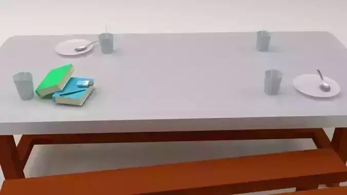 kantin table with two benches Low-poly 3D model