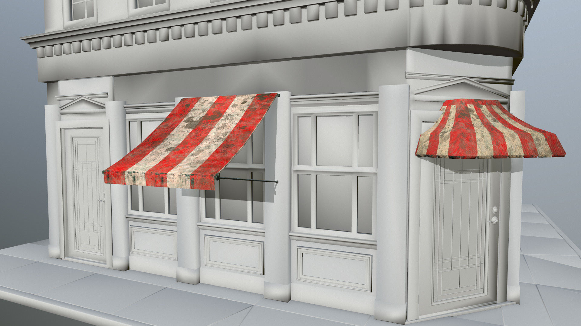 awning set striped tent Low-poly 3D model_15