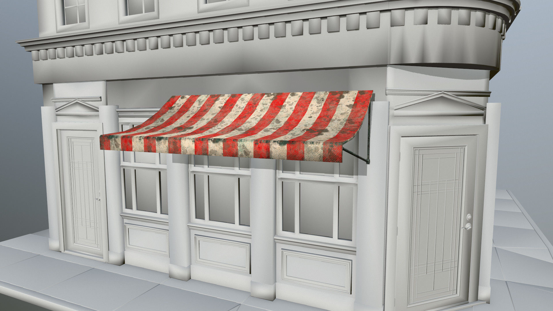 awning set striped tent Low-poly 3D model_13