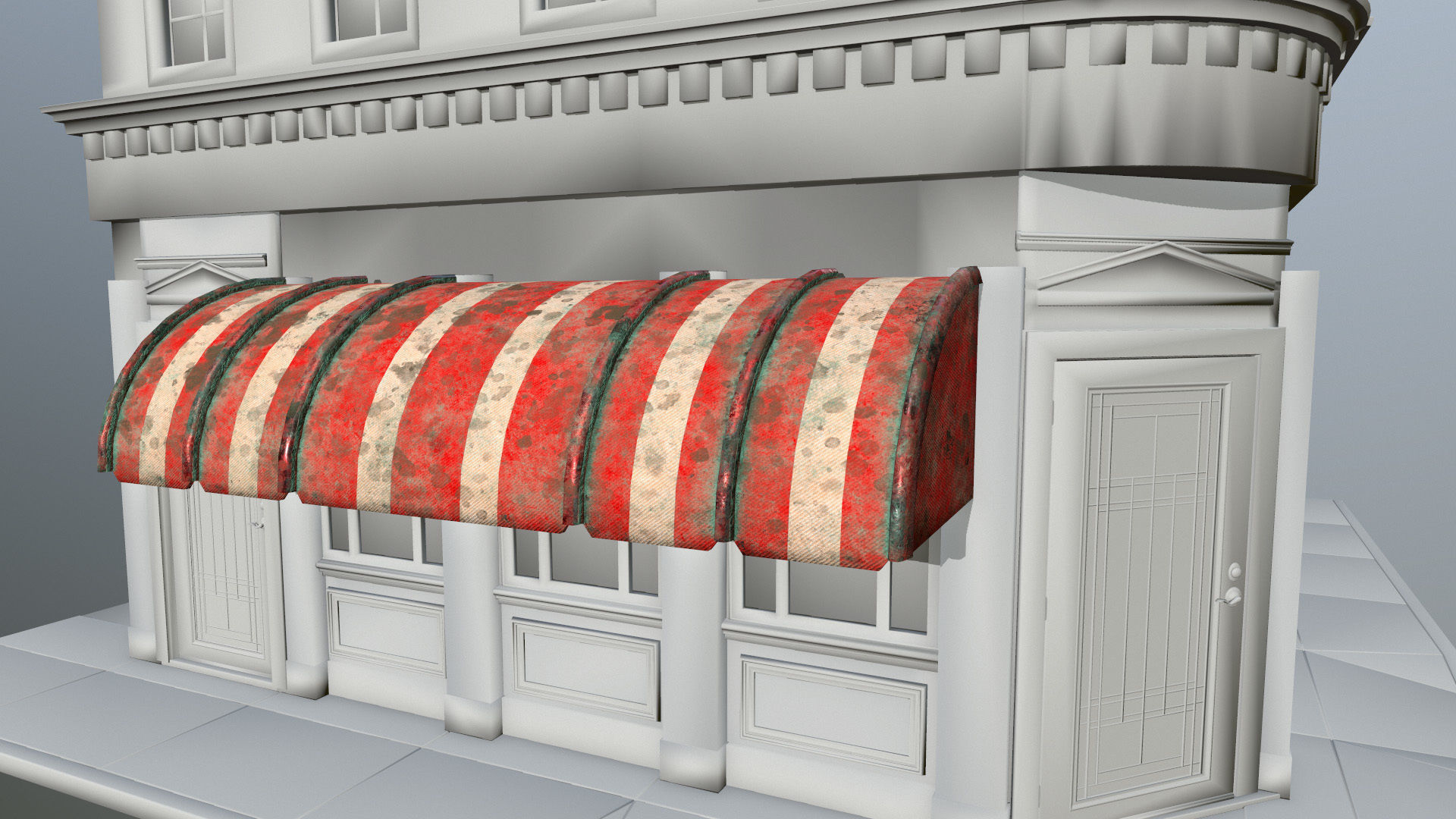 awning set striped tent Low-poly 3D model_16