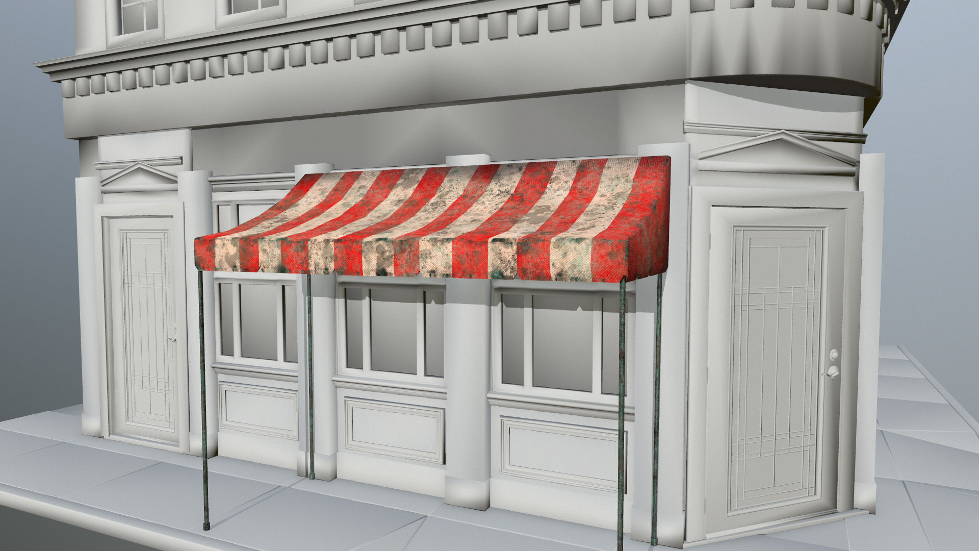 awning set striped tent Low-poly 3D model_21