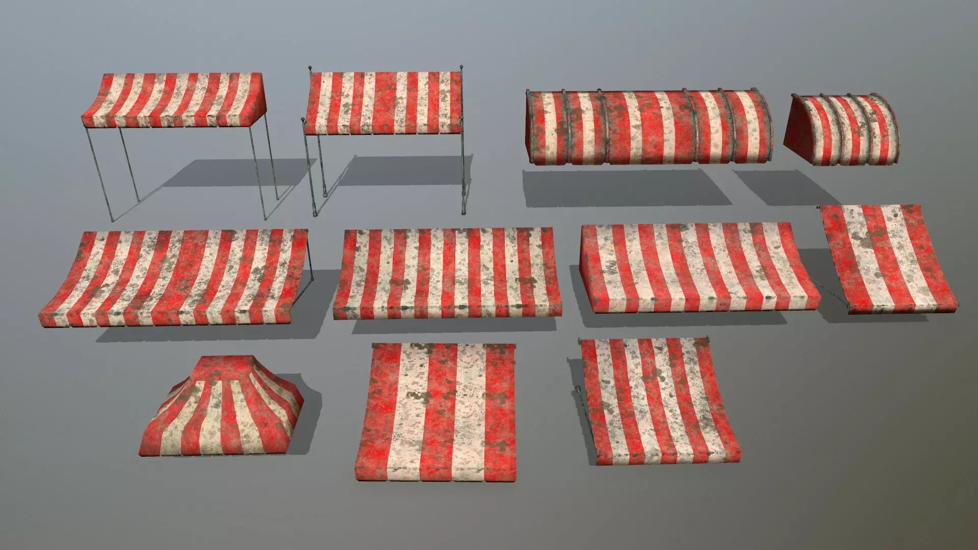 awning set striped tent Low-poly 3D model_0