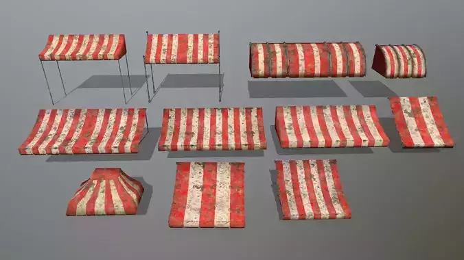 awning set striped tent Low-poly 3D model