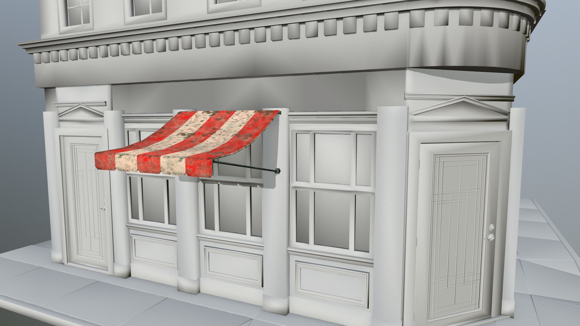 awning set striped tent Low-poly 3D model_19