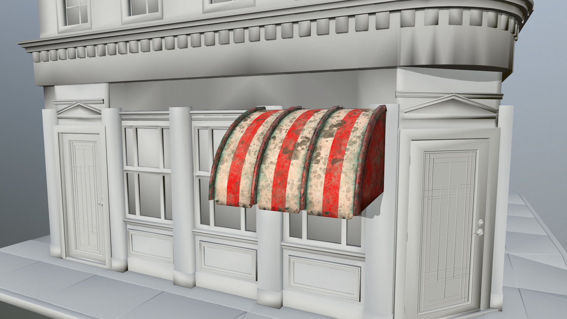 awning set striped tent Low-poly 3D model_20