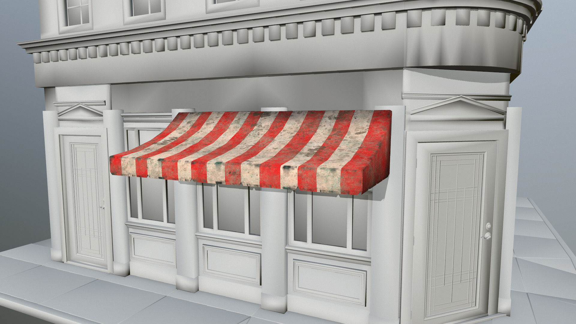 awning set striped tent Low-poly 3D model_22