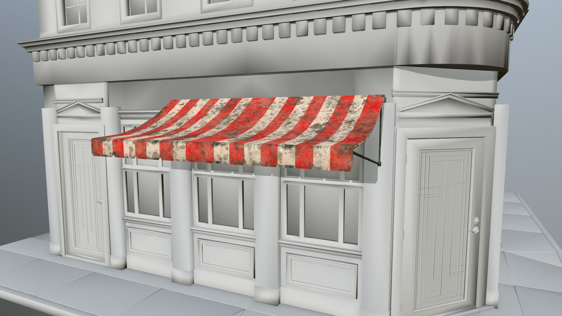 awning set striped tent Low-poly 3D model_17