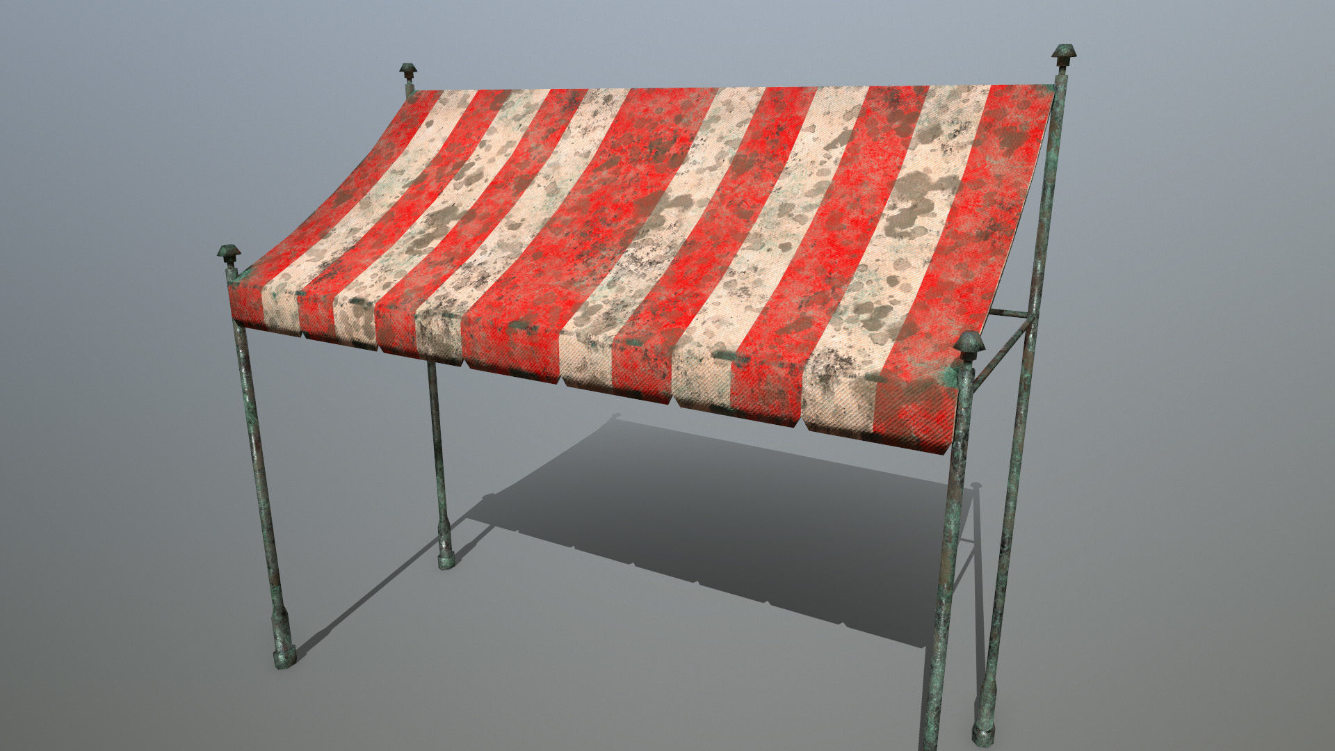 awning set striped tent Low-poly 3D model_3