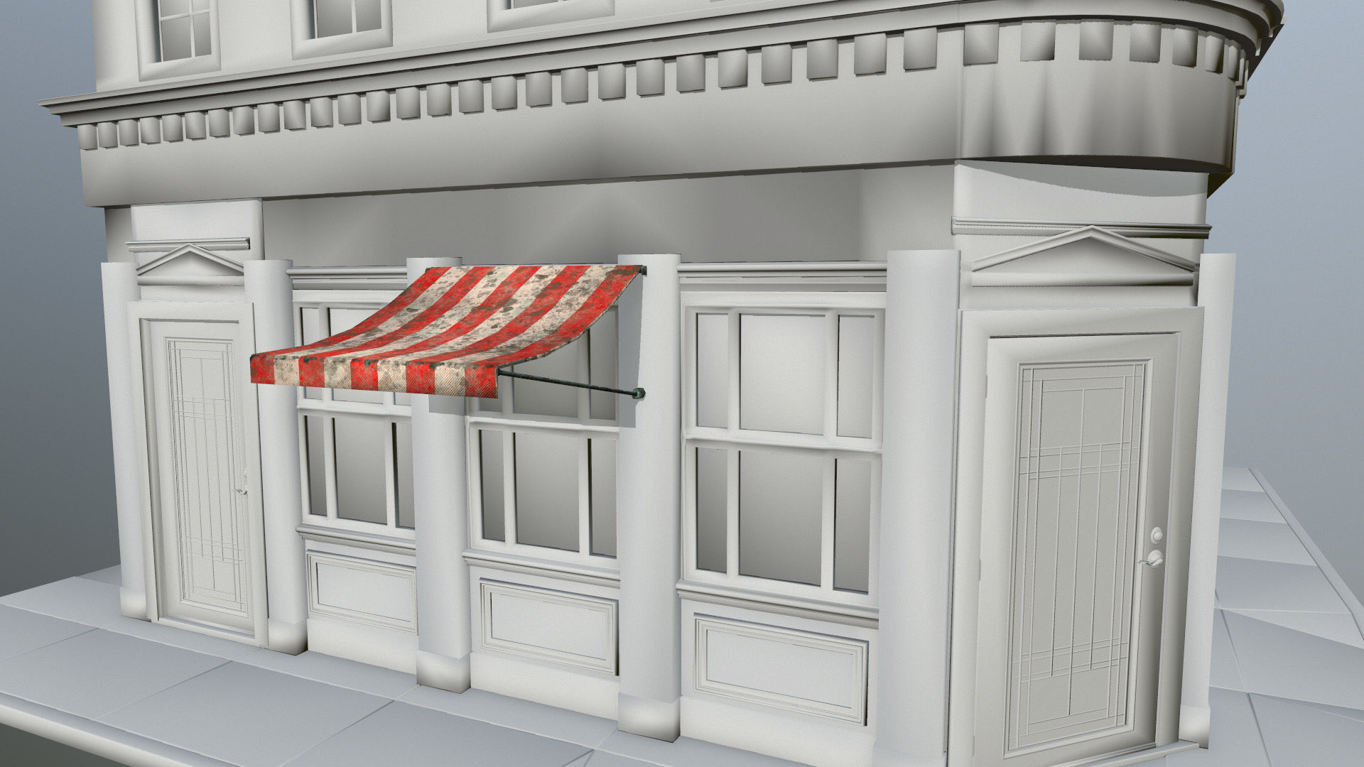 awning set striped tent Low-poly 3D model_14