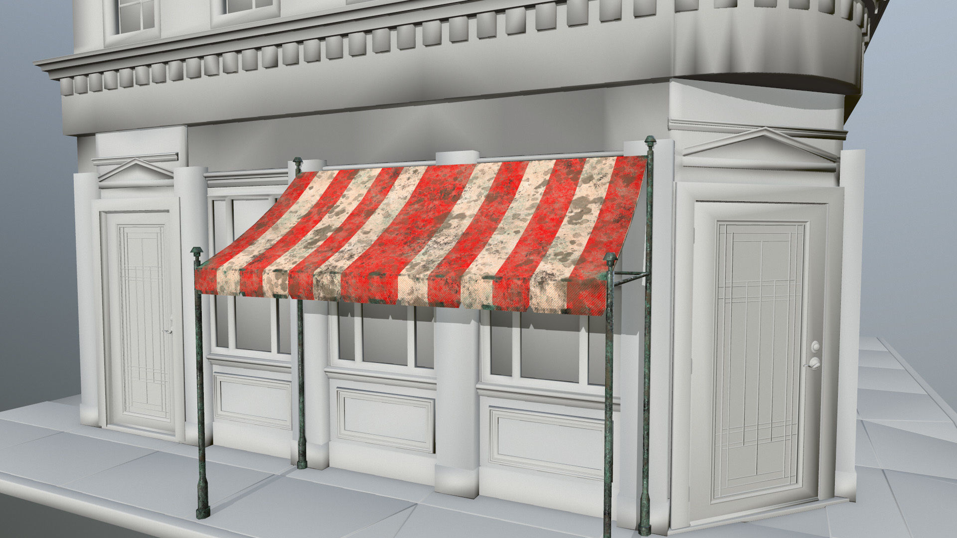 awning set striped tent Low-poly 3D model_18