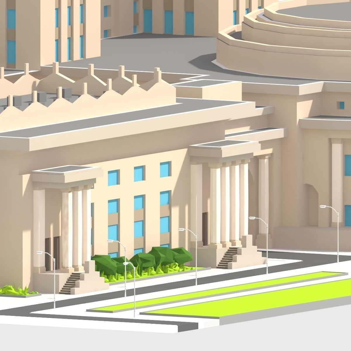 Monumental Skyscrapper Low Poly Low-poly 3D model_5