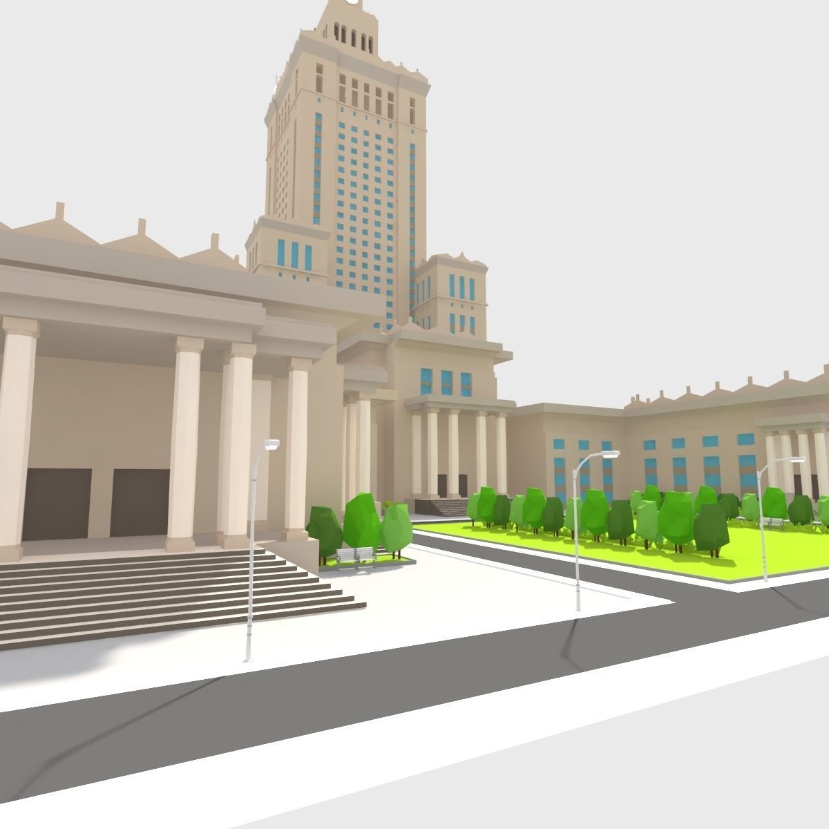 Monumental Skyscrapper Low Poly Low-poly 3D model_13