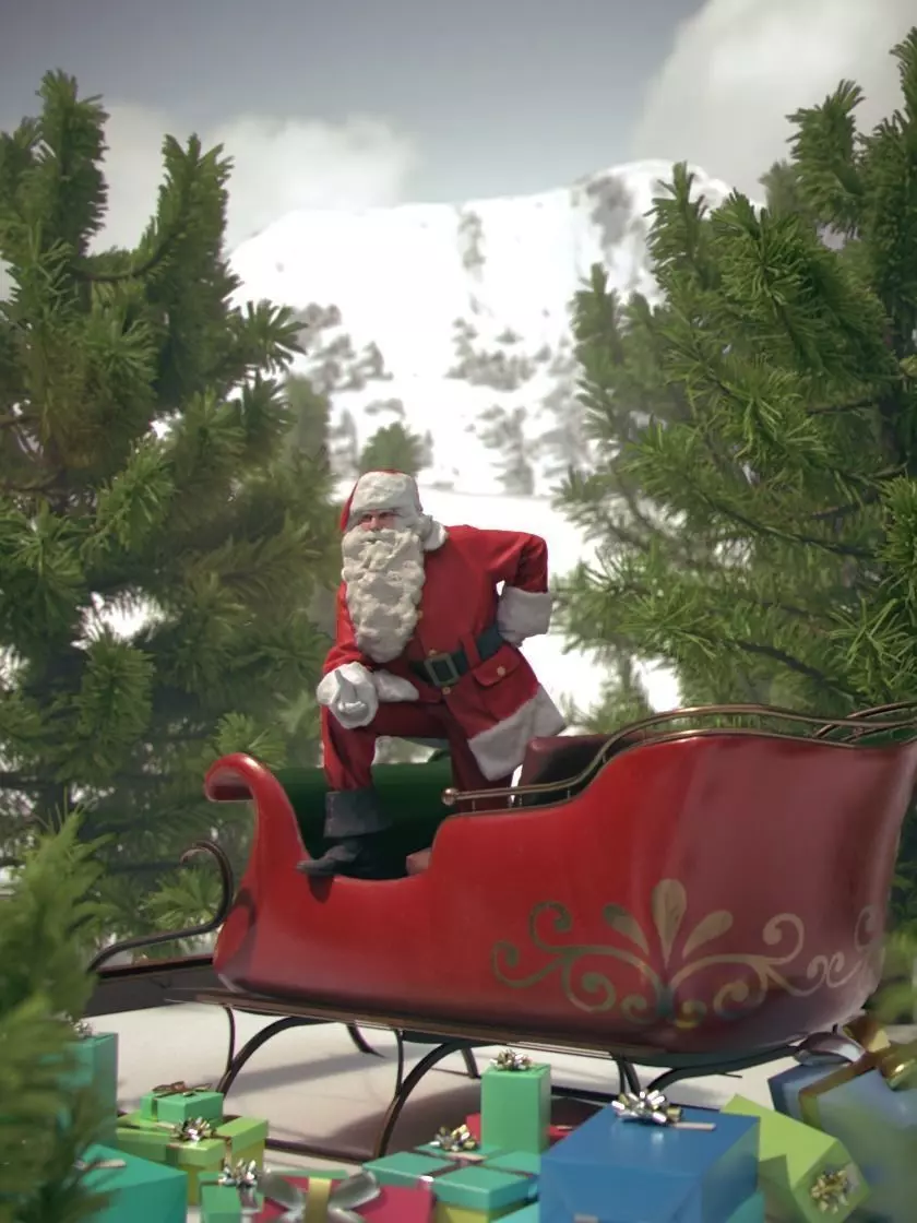 Santa 10600 - Santa Claus With Sleigh - Christmas Special Low-poly 3D model_0
