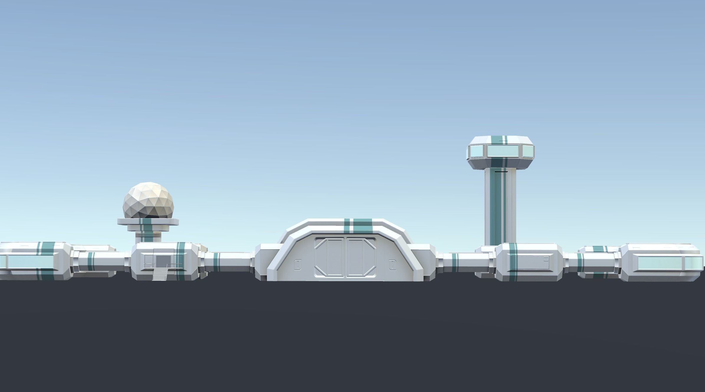 Low-Poly Sci-Fi base Low-poly 3D model_1