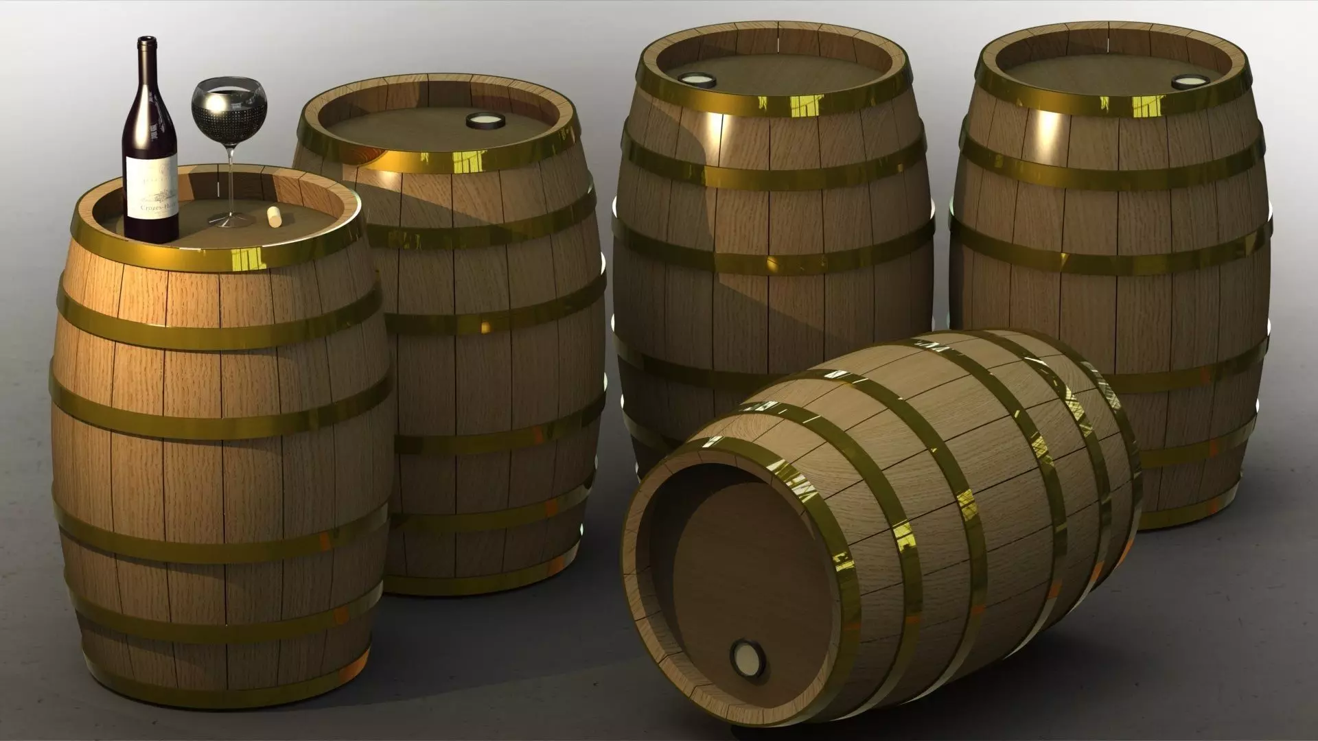 Wooden Wine Barrel Oak Free 3D model_0