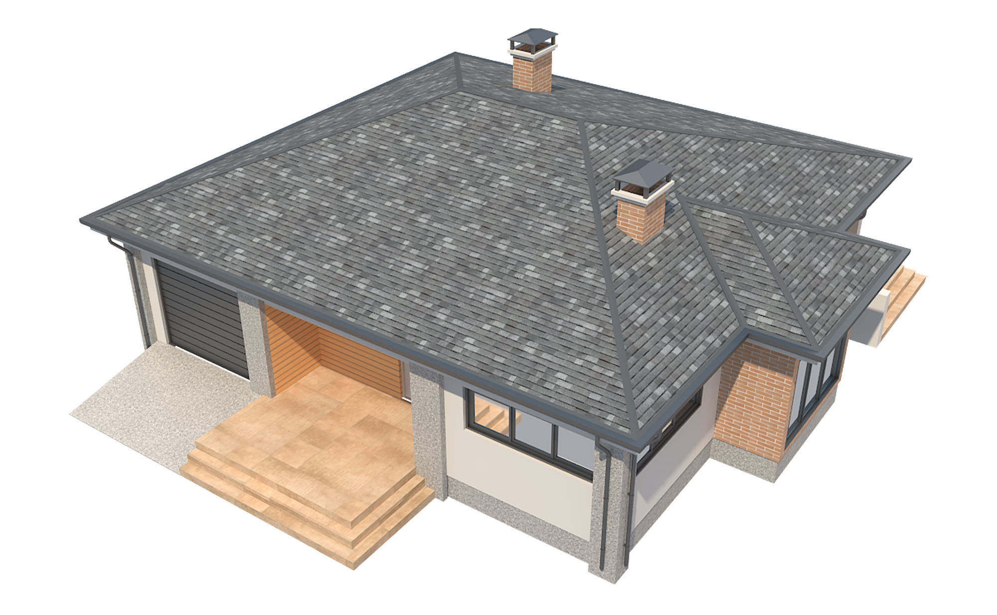 Cottage House with Unwrapped Low-poly 3D model_5