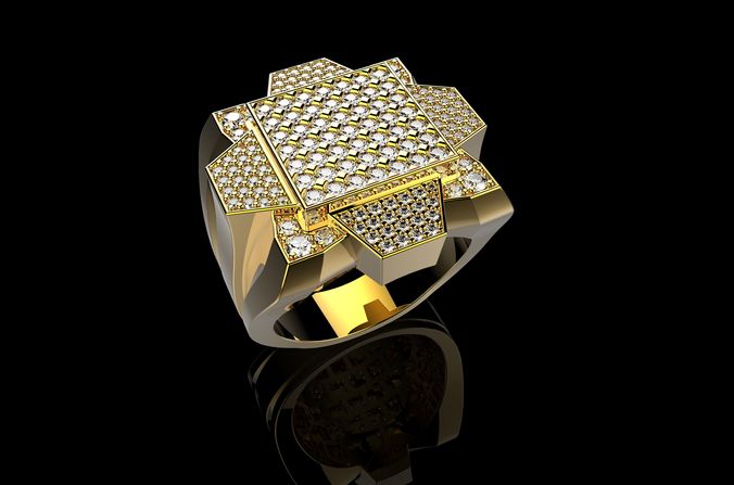 18K Yellow Gold Diamond Rings for Men 6 3D print model