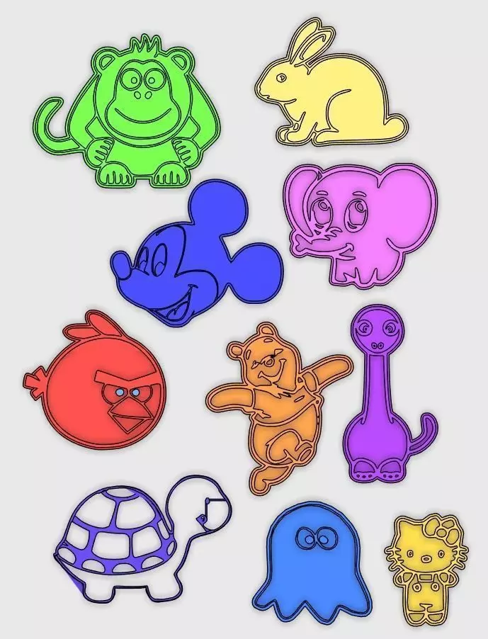 Cartoon cookie cutter set for kids 3D print model