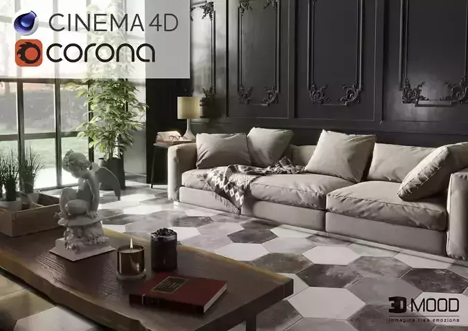 Black Living 3DMOOD in cinema 4D and Corona ready to render