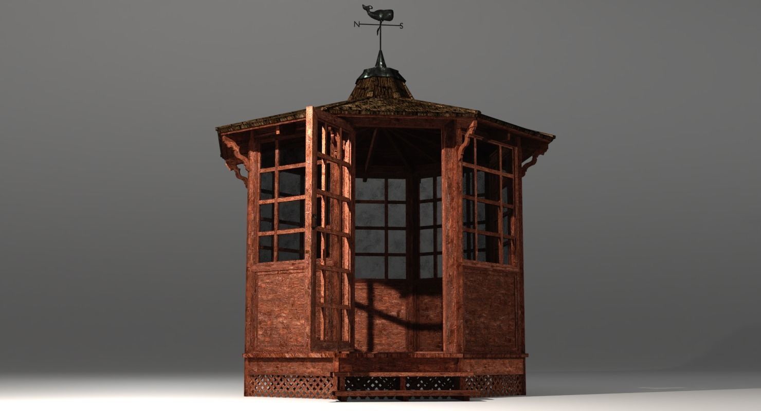Gazebo wooden Low-poly 3D model_2