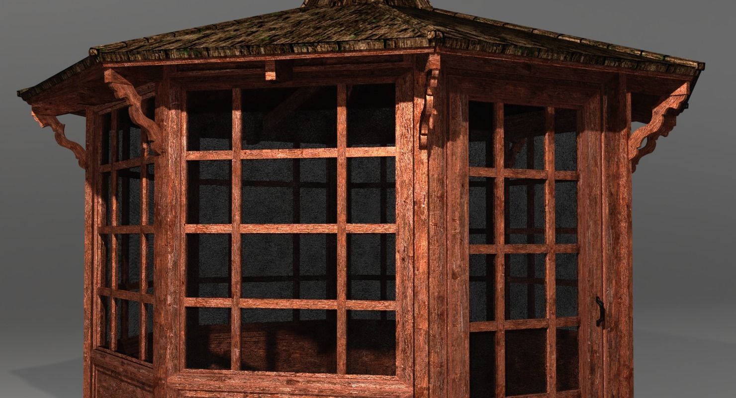 Gazebo wooden Low-poly 3D model_7
