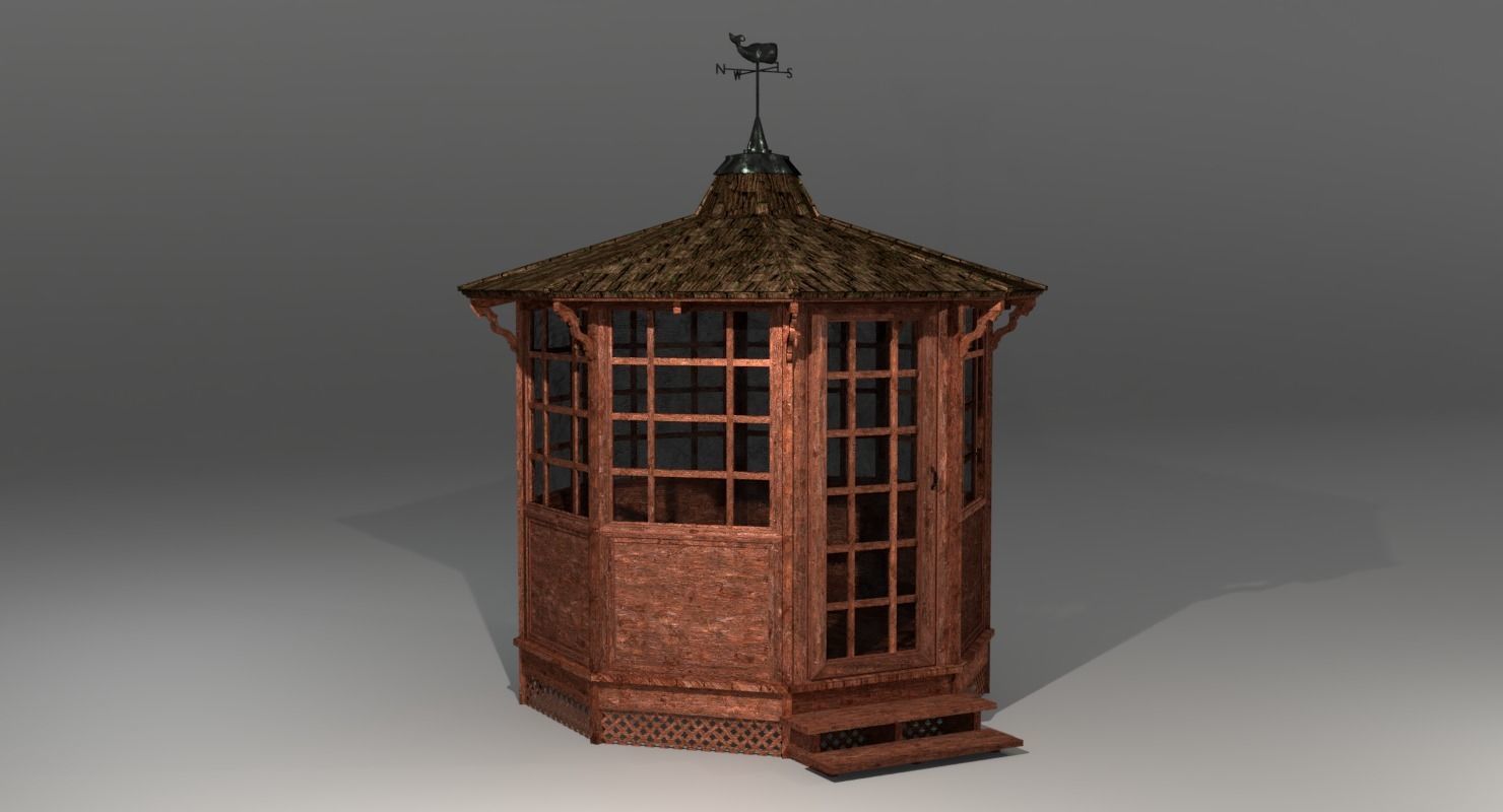 Gazebo wooden Low-poly 3D model_12