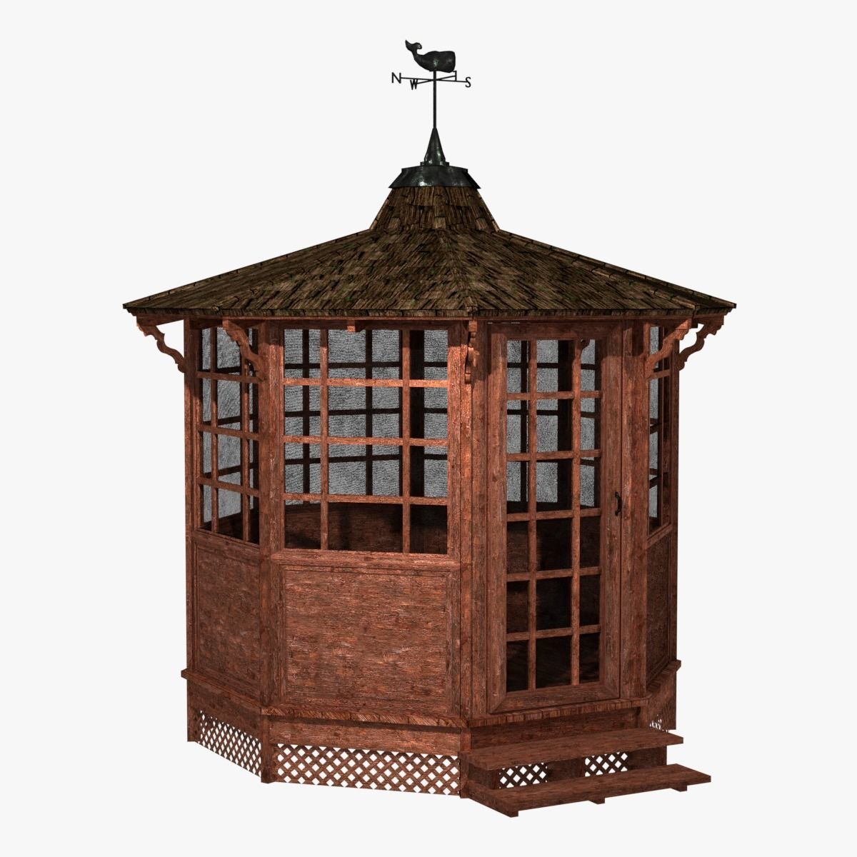 Gazebo wooden Low-poly 3D model_10