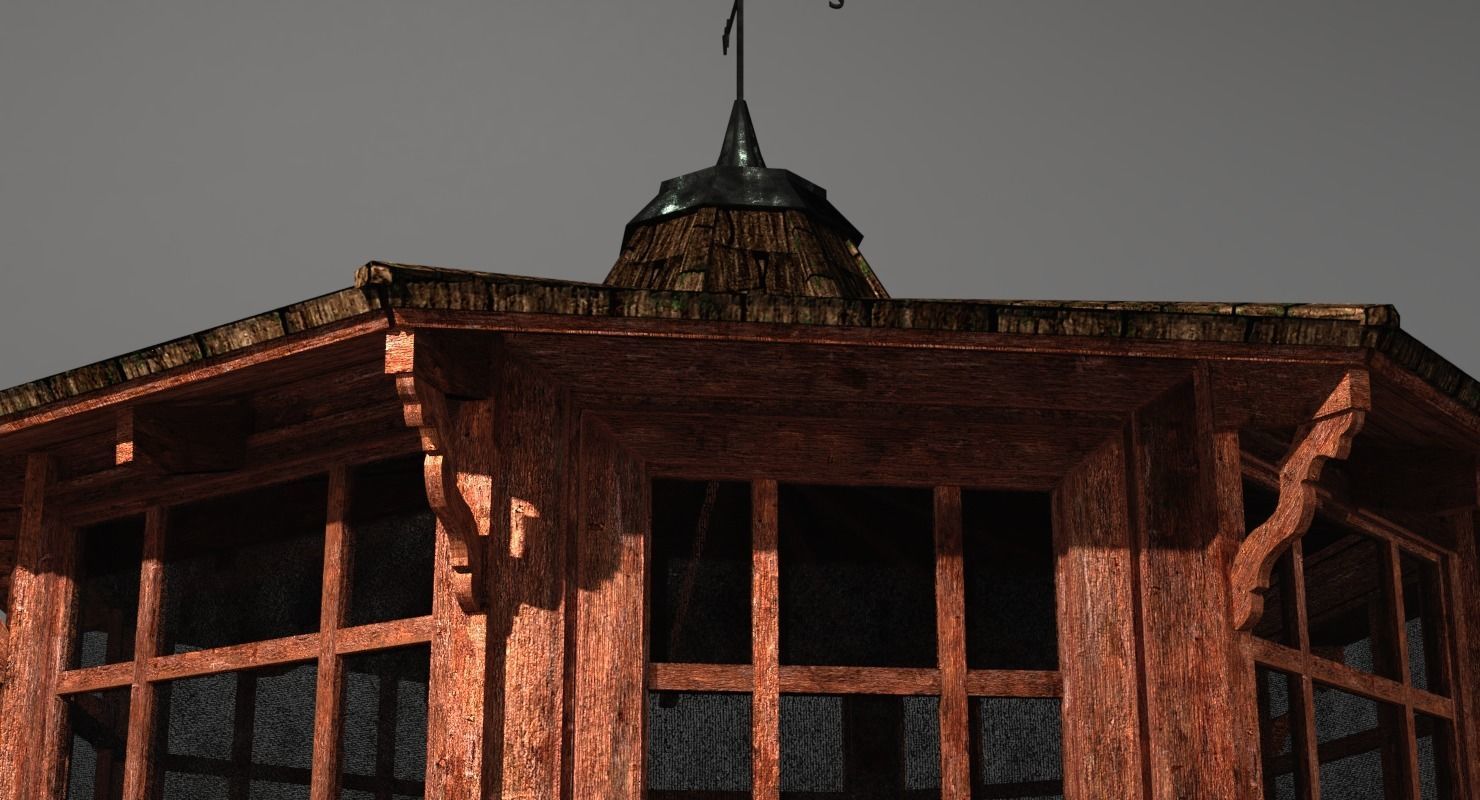 Gazebo wooden Low-poly 3D model_5