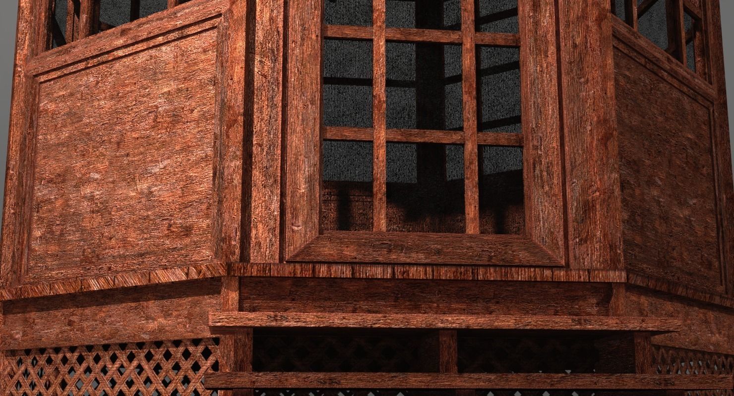 Gazebo wooden Low-poly 3D model_9