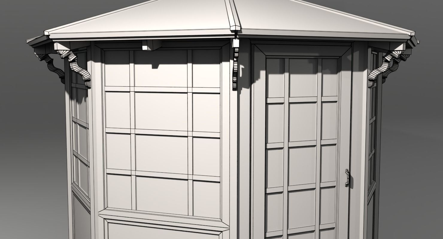 Gazebo wooden Low-poly 3D model_14