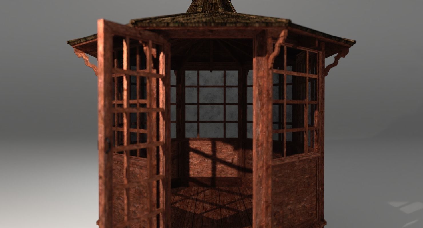 Gazebo wooden Low-poly 3D model_4