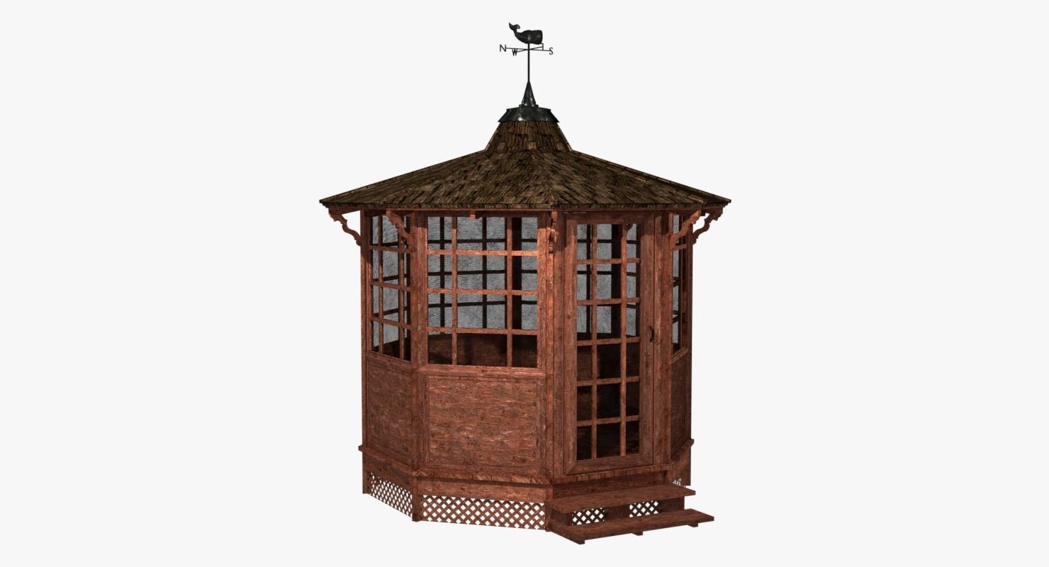 Gazebo wooden Low-poly 3D model_11