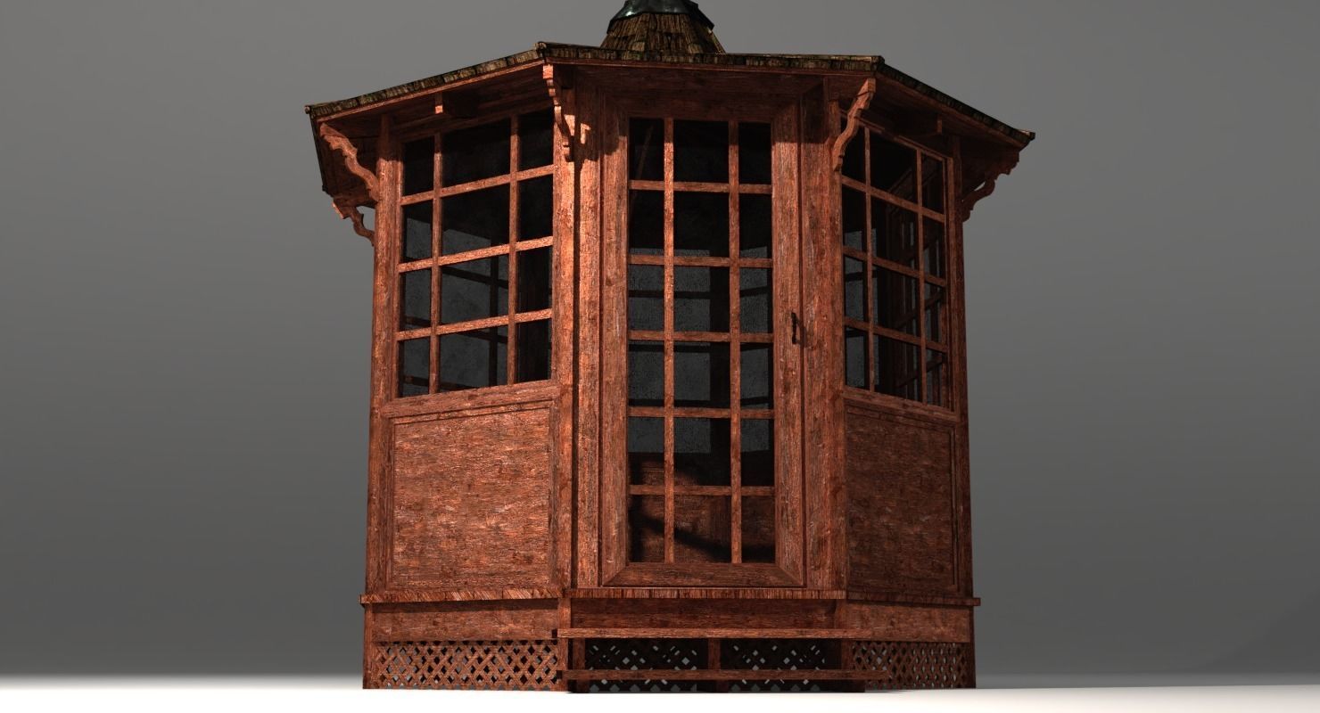 Gazebo wooden Low-poly 3D model_1