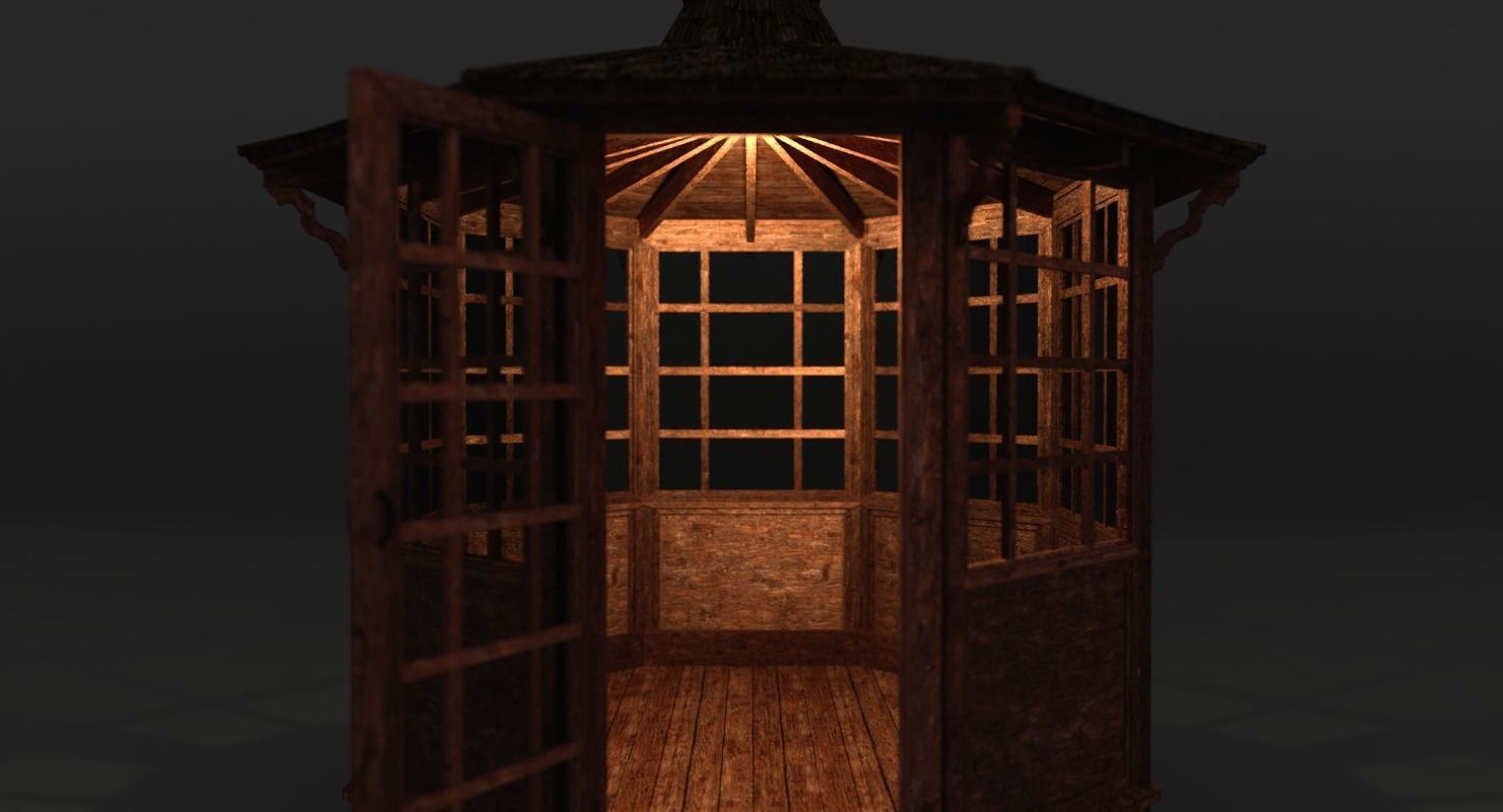 Gazebo wooden Low-poly 3D model_3
