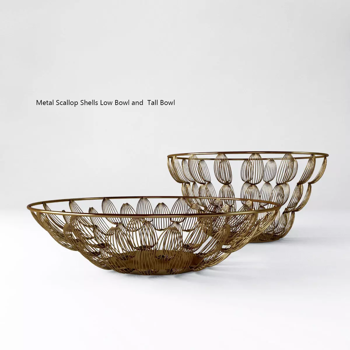 Metal Scallop Shells Low Bowl and Tall Bowl 3D model_0