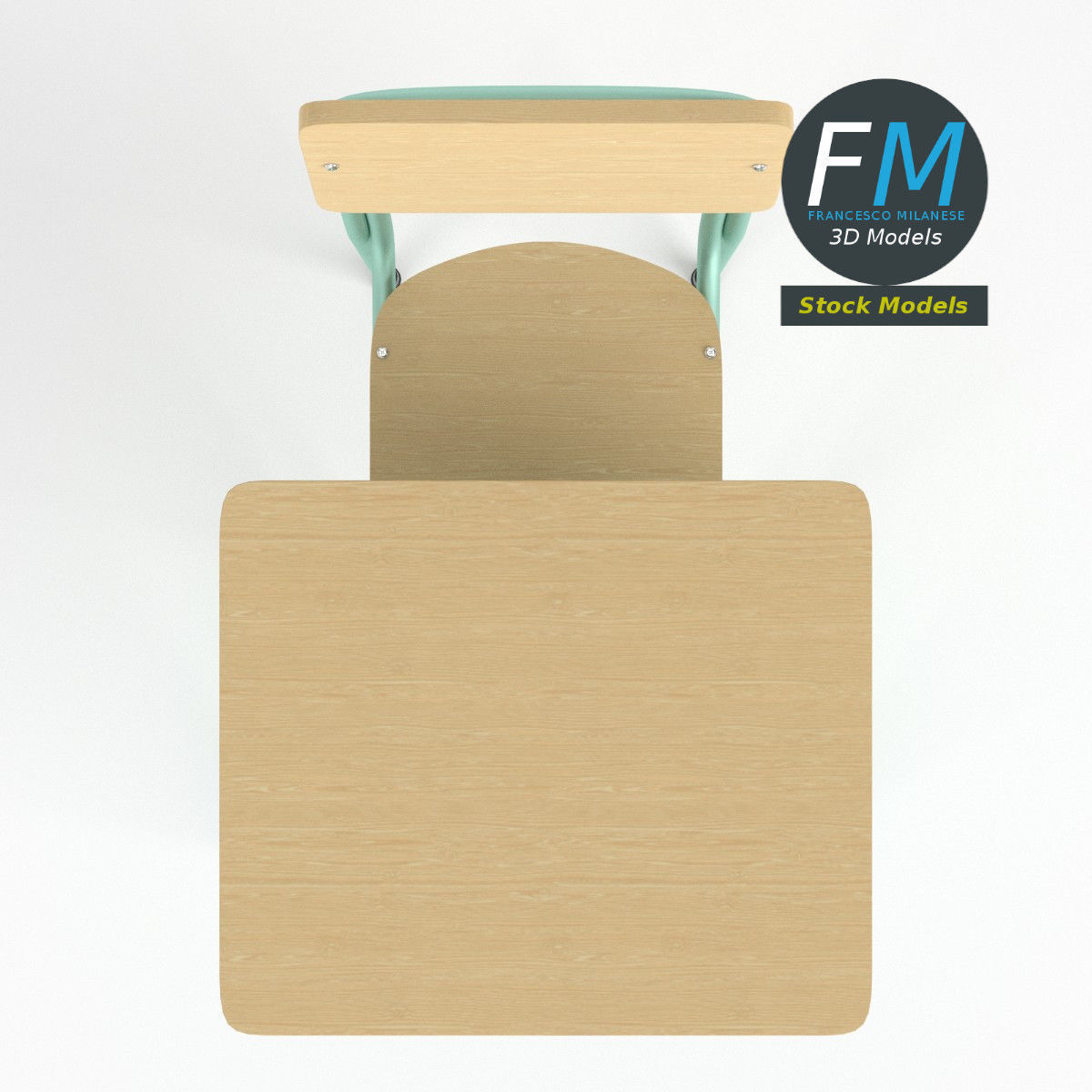 School desk and chair 3D model_6