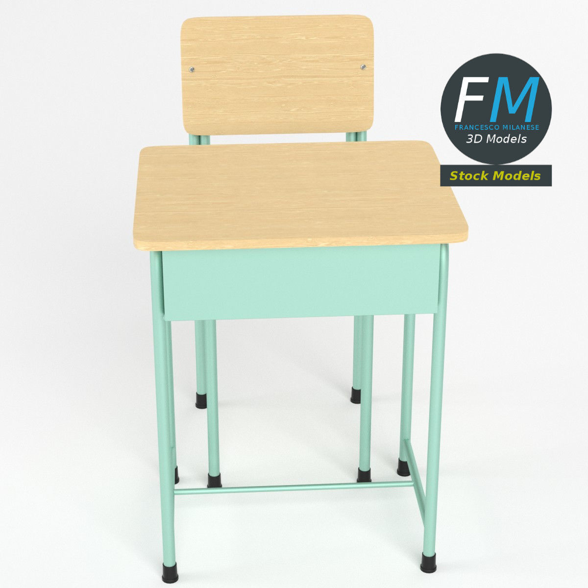 School desk and chair 3D model_2