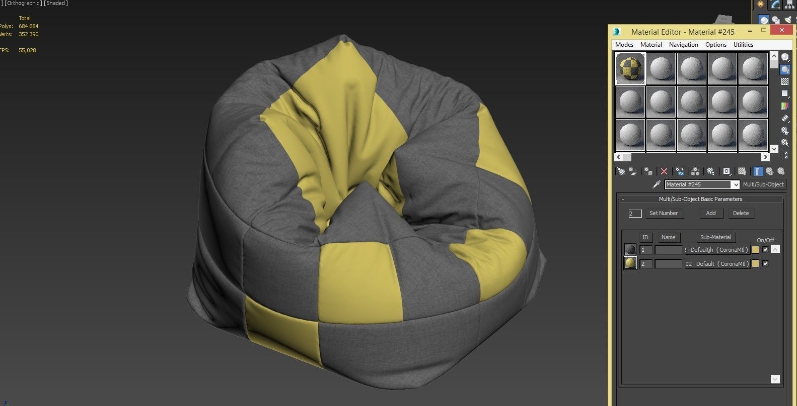 Pouf yellow square 3D model_3