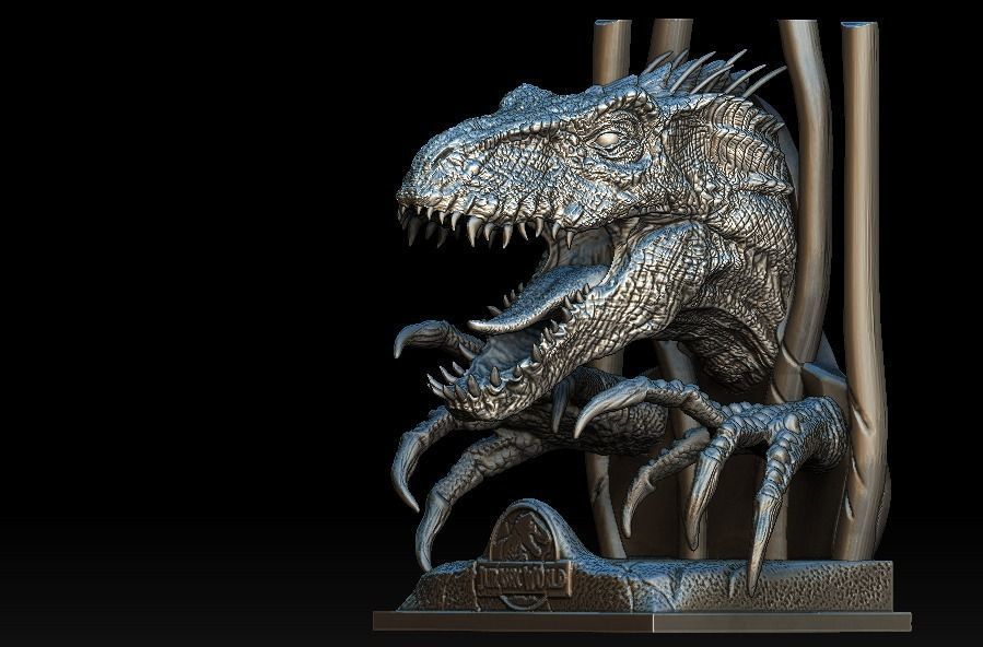 Indoraptor Jurassic world head bust statue 3D model_1