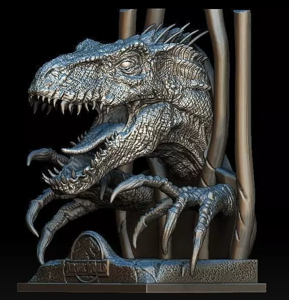 Indoraptor Jurassic world head bust statue 3D model_0