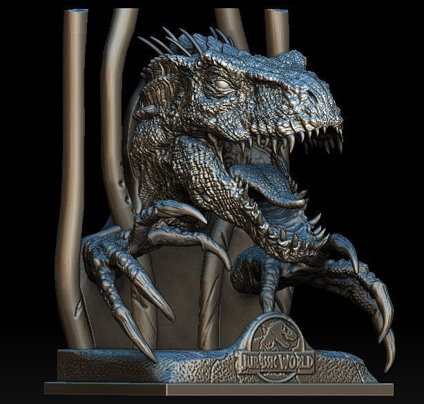 Indoraptor Jurassic world head bust statue 3D model_4