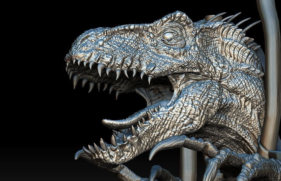 Indoraptor Jurassic world head bust statue 3D model_6